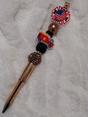 Fire Truck Bead Pen - Gold and Red